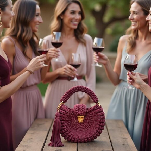 Eco-Conscious Boho Crossbody Bag - Woven Design with Elegant Tassels & Chain - Picture 6 of 9